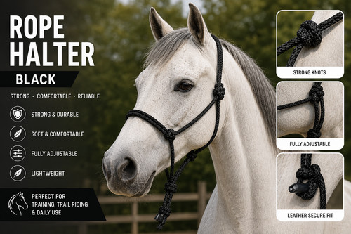 Horse rope halter adjustable - rope,
